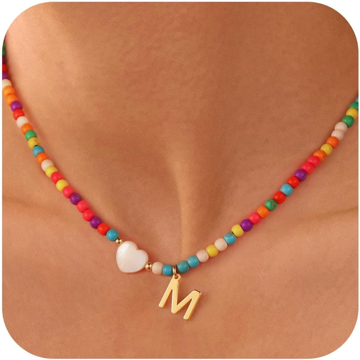 Ursteel Colorful Initial Cute Necklaces for Girls – Trendy Beaded Choker Necklace for Women Teen Girl, Personalized Letter Initial Gifts for Women Kids Jewelry