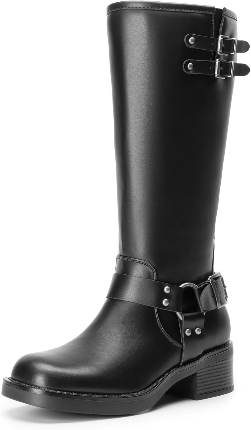 DREAM PAIRS Women’s Knee High Boots Combat Boots Goth Boot Lace Up Adjustable Buckles Chunky Low Heel Fall Booties with Side Zipper to Put on and off