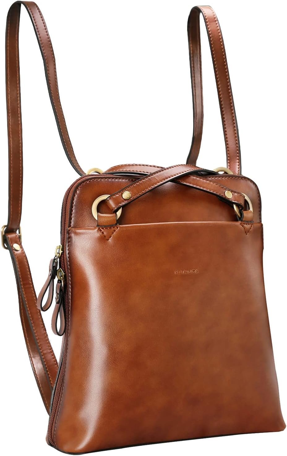 Banuce Leather Convertible Backpack Purse for Women Small Shoulder Bag | Convertible and Adjustable Back Strap,Fits 9.7 inch iPad,Lightweight,Full Open Zipper Closure,Gradient Coloring Leather