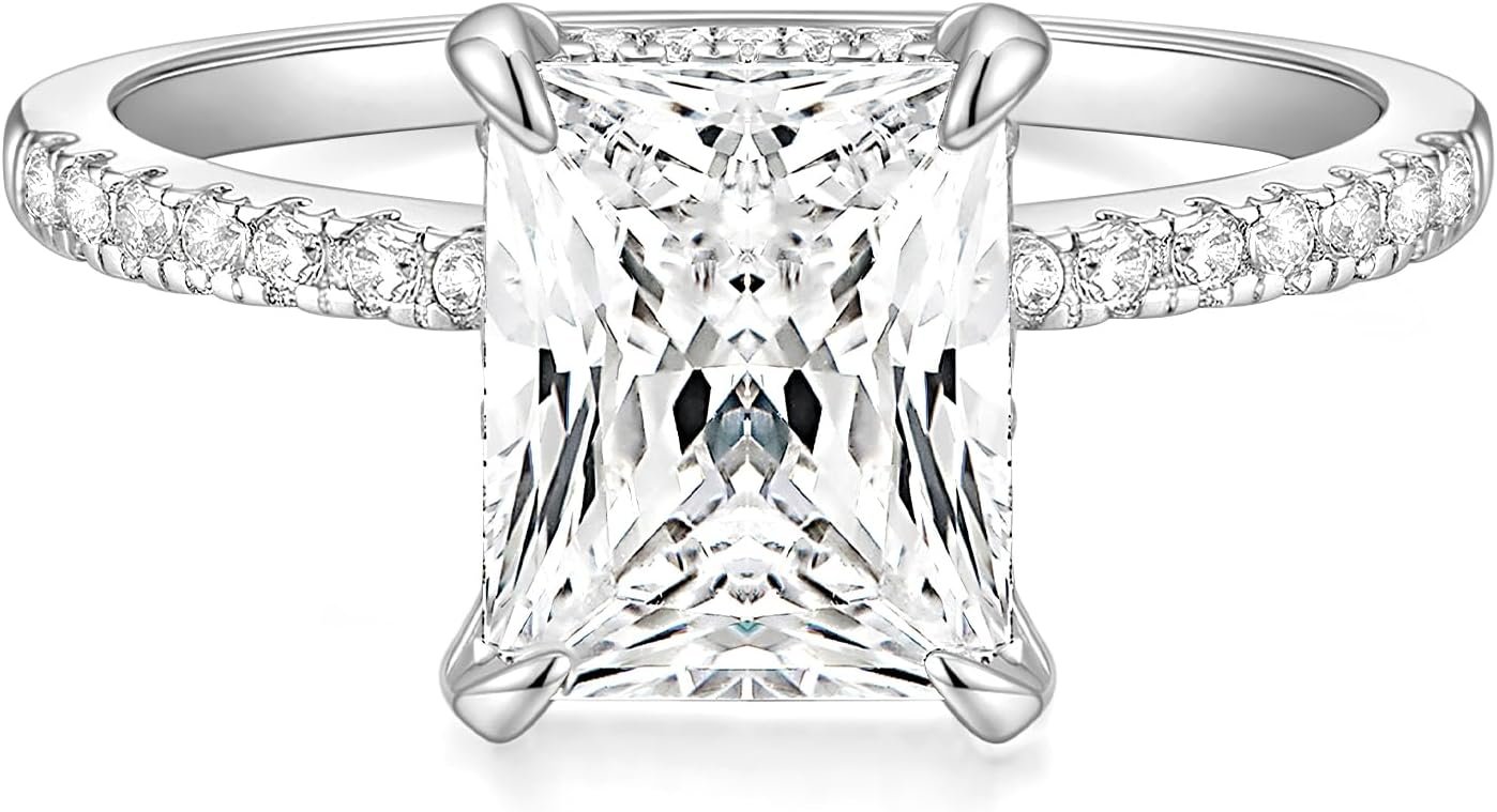 TIGRADE 4CT Engagement Ring for Women Radiant Cut Cubic Zirconia Wedding Band CZ Promise Anniversary Ring Size 3-13