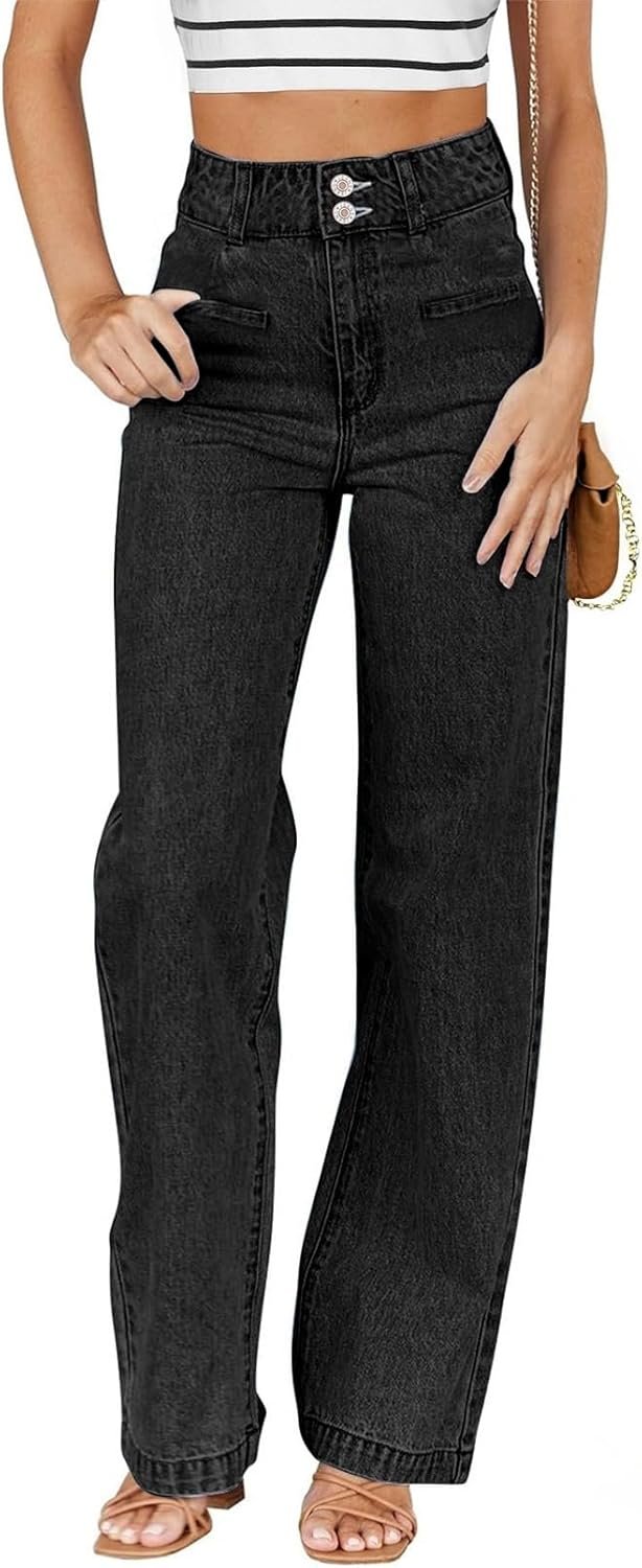 Sidefeel Women’s Jeans High Waisted Straight Leg Stretchy Jeans Trendy Loose Wide Leg Zimbaplatinum Denim Pants with Pockets