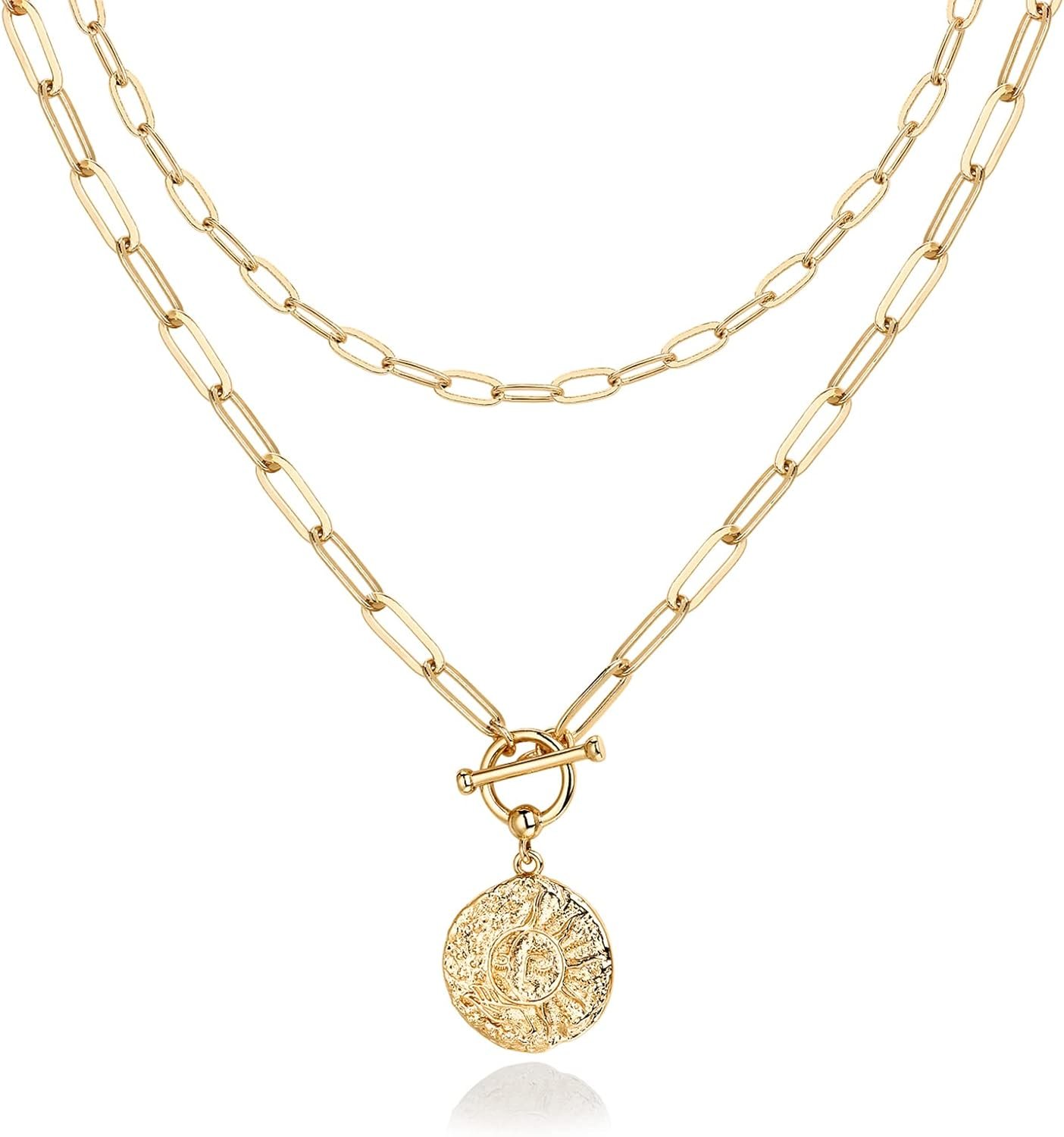 PAVOI 14K Gold Plated Layering Necklaces | Stylish Minimalist Design Pendant Necklaces | Bar, Circle, Lotus, Disc, Dog Tag, Horizontal Bar Pendants for Women