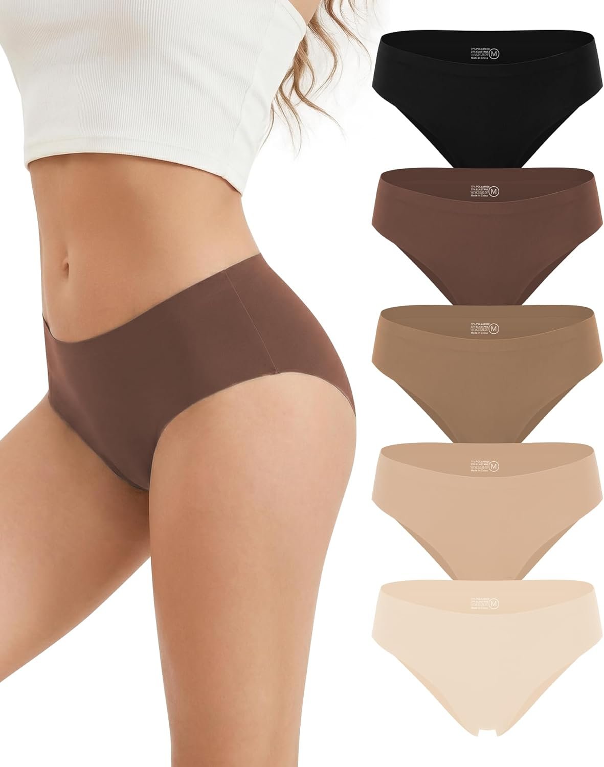 Cevapro Women‘s Seamless Underwear Low Rise Invisible Panties 5 Pack | Stretchy No Show Bikini Cheeky No Digging No Rolling Hipster With Cotton Crotch for Yoga & Everyday Wear