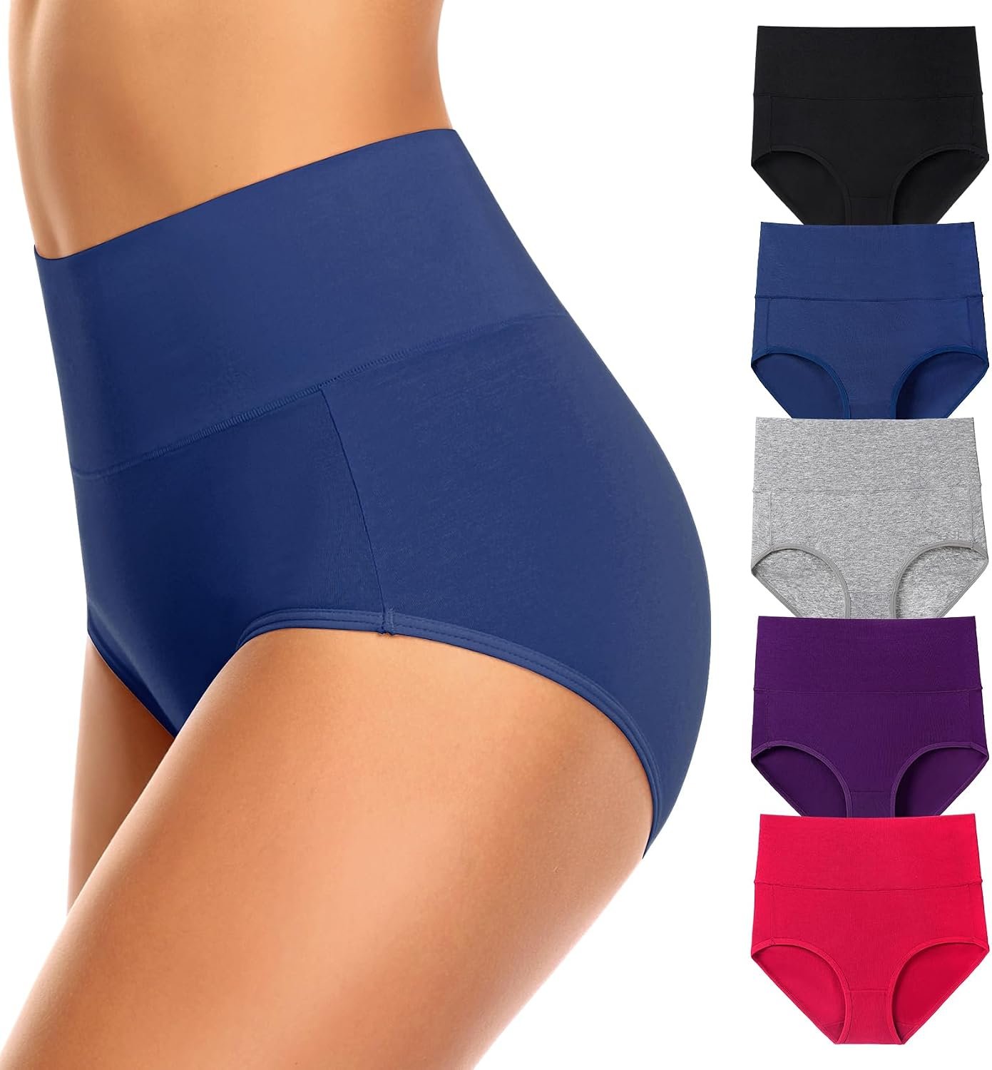 OLIKEME High Waisted Underwear for Women Tummy Control Cotton Panties Postpartum Ladies Briefs Multipack