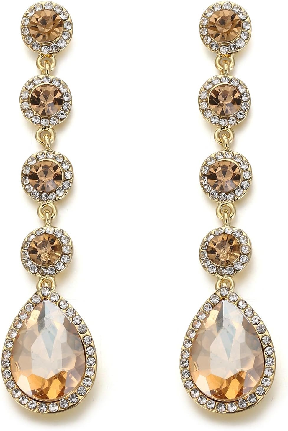 BriLove Women’s Elegant Wedding Bridal Crystal Beaded Teardrop Chandelier Dangle Earrings