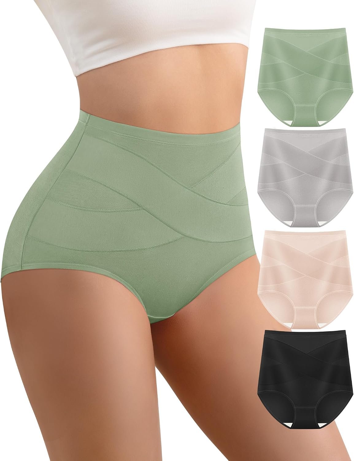 Women’s High Waisted Cotton Underwear Panties Ladies Stretch Breathable Full Coverage Briefs 4 Pack