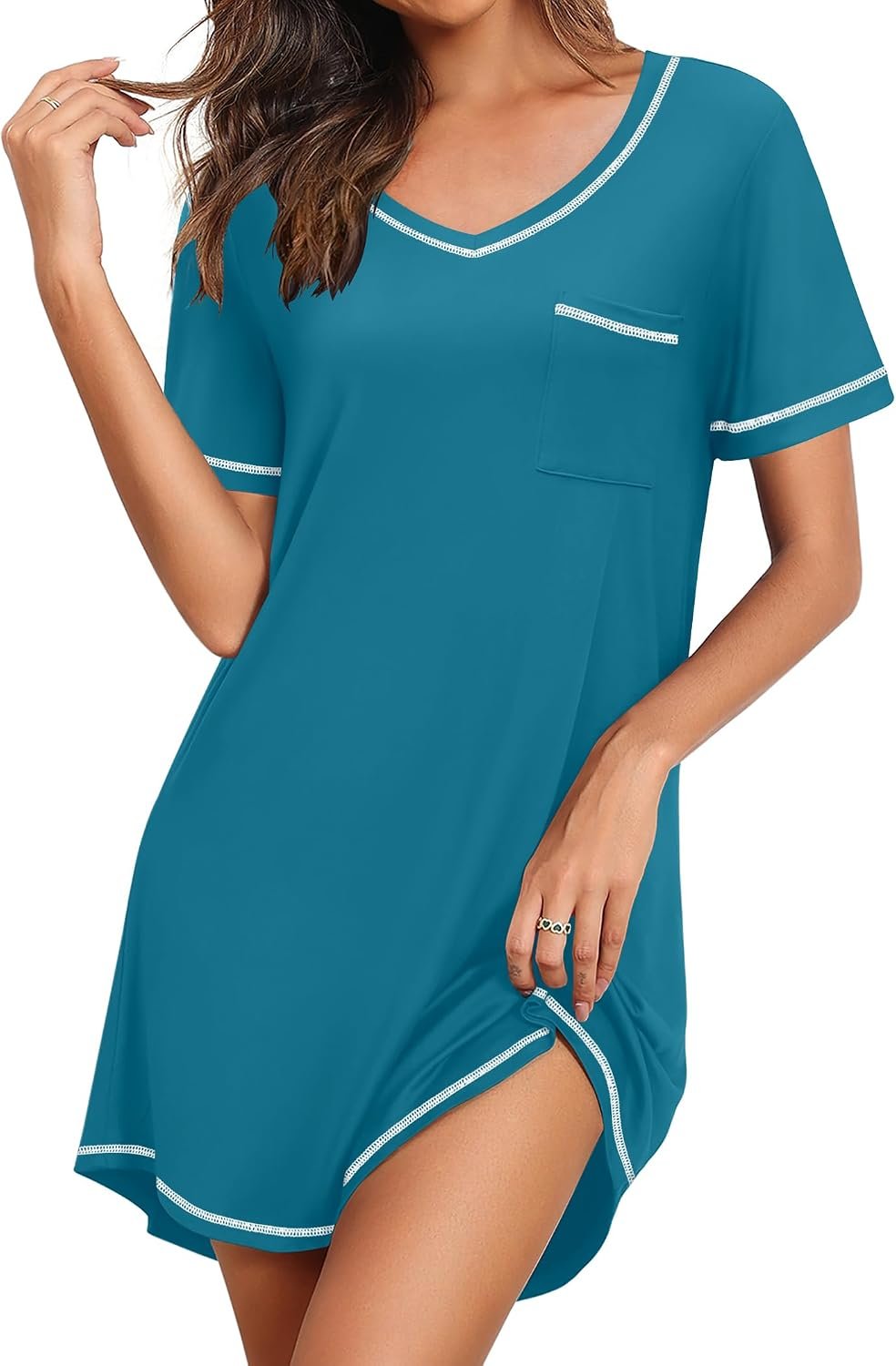 Ekouaer Nightgowns for Women Short Sleeve Sleep Shirts V Neck Nightshirts Soft Sleepshirt Caual T Shirt Sleepdress