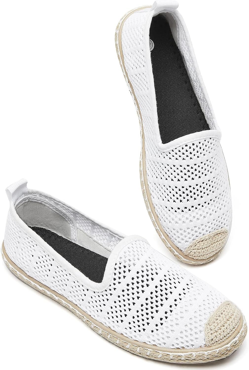 BABUDOG Women’s Breathable Mesh Flats Shoes, Soft Loafers Flats, White Slip on Shoes Loafer