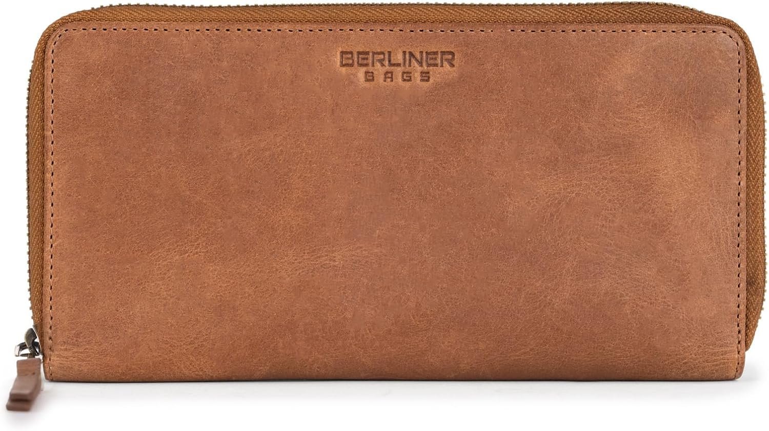 BERLINER BAGS Vintage Genuine Leather Wallet Margo, RFID Blocking Credit Card Holder, Slim Womens Wallet, Zip Around Wallet for 13 Cards and ID Window, Phone, Bills, Coins, Gift Box – Brown