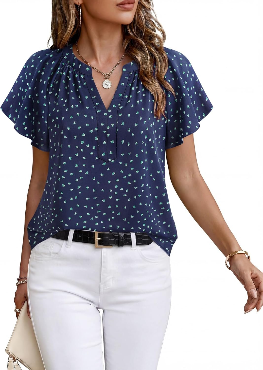 Timeson Womens Summer Tops Short Sleeve Chiffon Blouses Business Casual Shirts