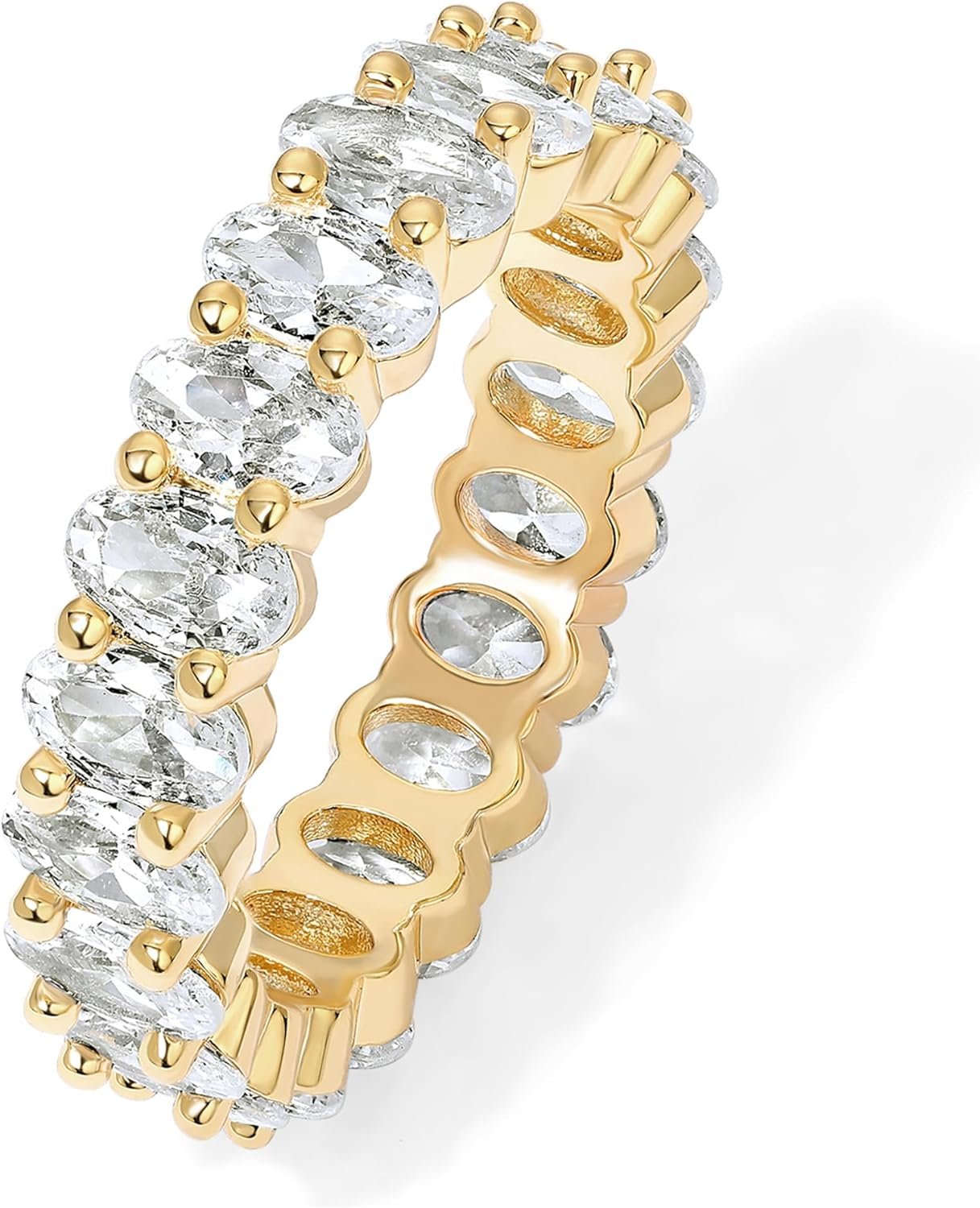PAVOI 14K Gold Plated Eternity Ring for Women – Statement Eternity Band Rings with Oval Cubic Zirconia – Stackable Wedding Band – Love Engagement Trendy Bridal Jewelry