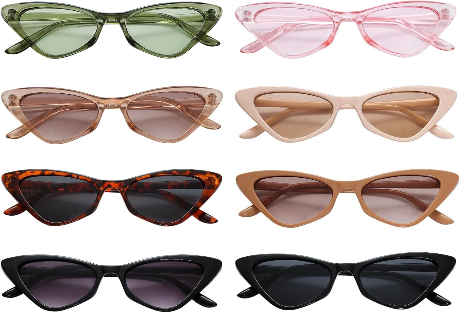 Fumwase 8PCS Vintage Cat Eye Sunglass Colorful 90s Small Sun Glasses for Women Old Lady Glasses for Halloween Cossplay Party Costume