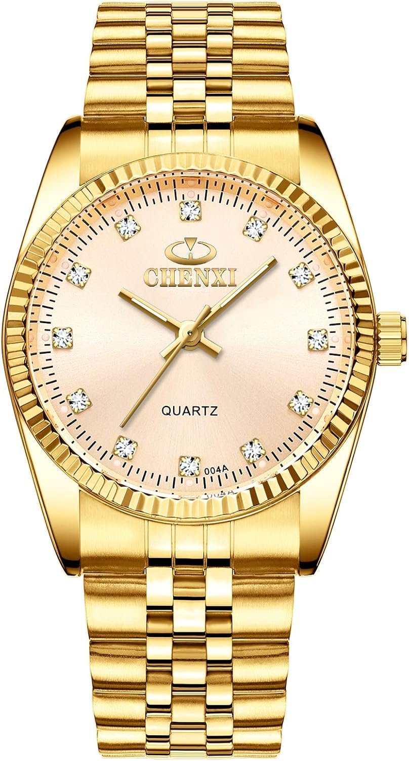 DREAMING Q&P Fq-043 Classic Golden Stainless Steel Male Female Crystals Quartz Wrist Watches for Man Woman Gold
