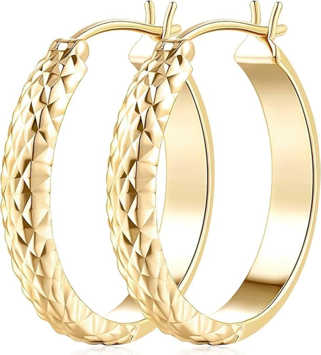 AIGAMIT 14K Gold Hoop Earrings for Women Gold Earrings for Women Trendy 14k Gold Hoop Earring for Women Hoops Unique Pattern Womens Hoops Earring 25mm