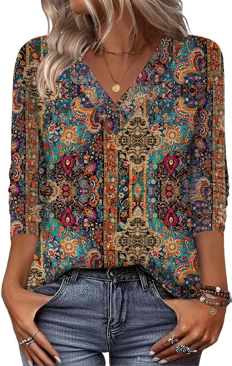 Zeagoo Women Long Sleeve Tops Dressy Casual V Neck Tshirts Basics Tee 2025 Fall Trendy Clothes S-2XL