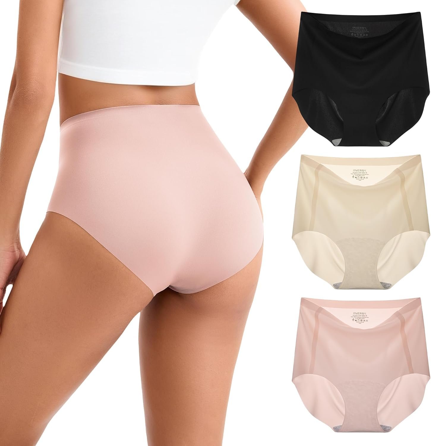 INNERSY Women’s High Waist Seamless Underwear No Show Panties Full Coverage Briefs 3-Pack