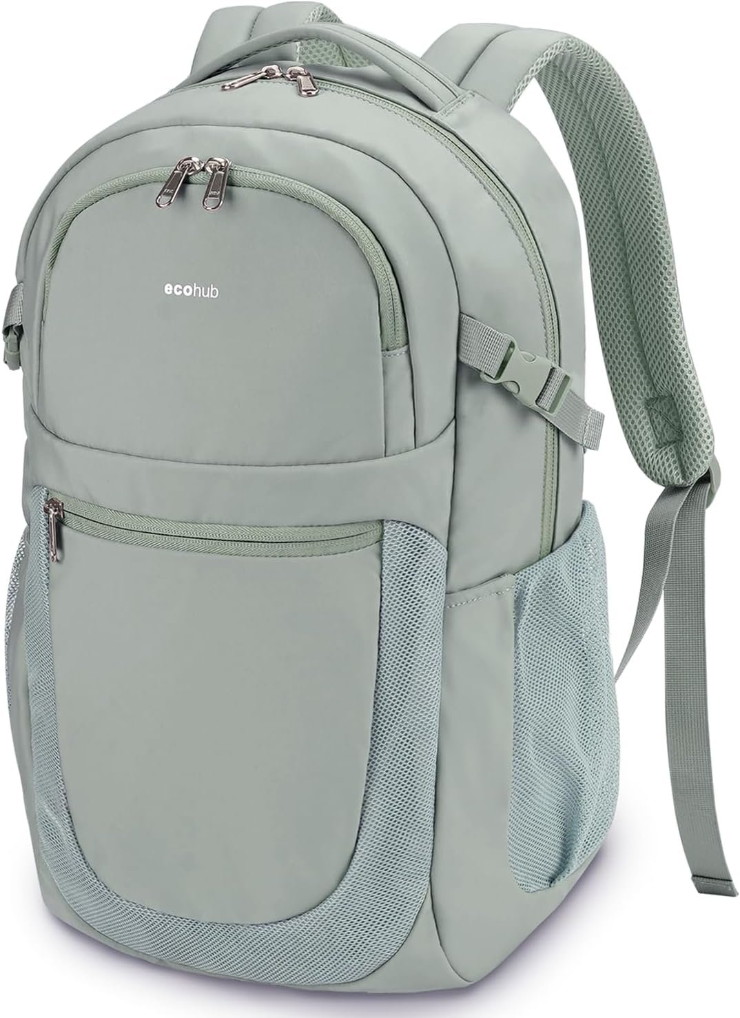 ECOHUB Travel Backpack for Women, 17.3 inch Suspended Laptop Backpack, Fashion Water-Resistant College Computer Bookbag, 28L Personal Item Bag with 12 Pockets for Causal, Work, Green