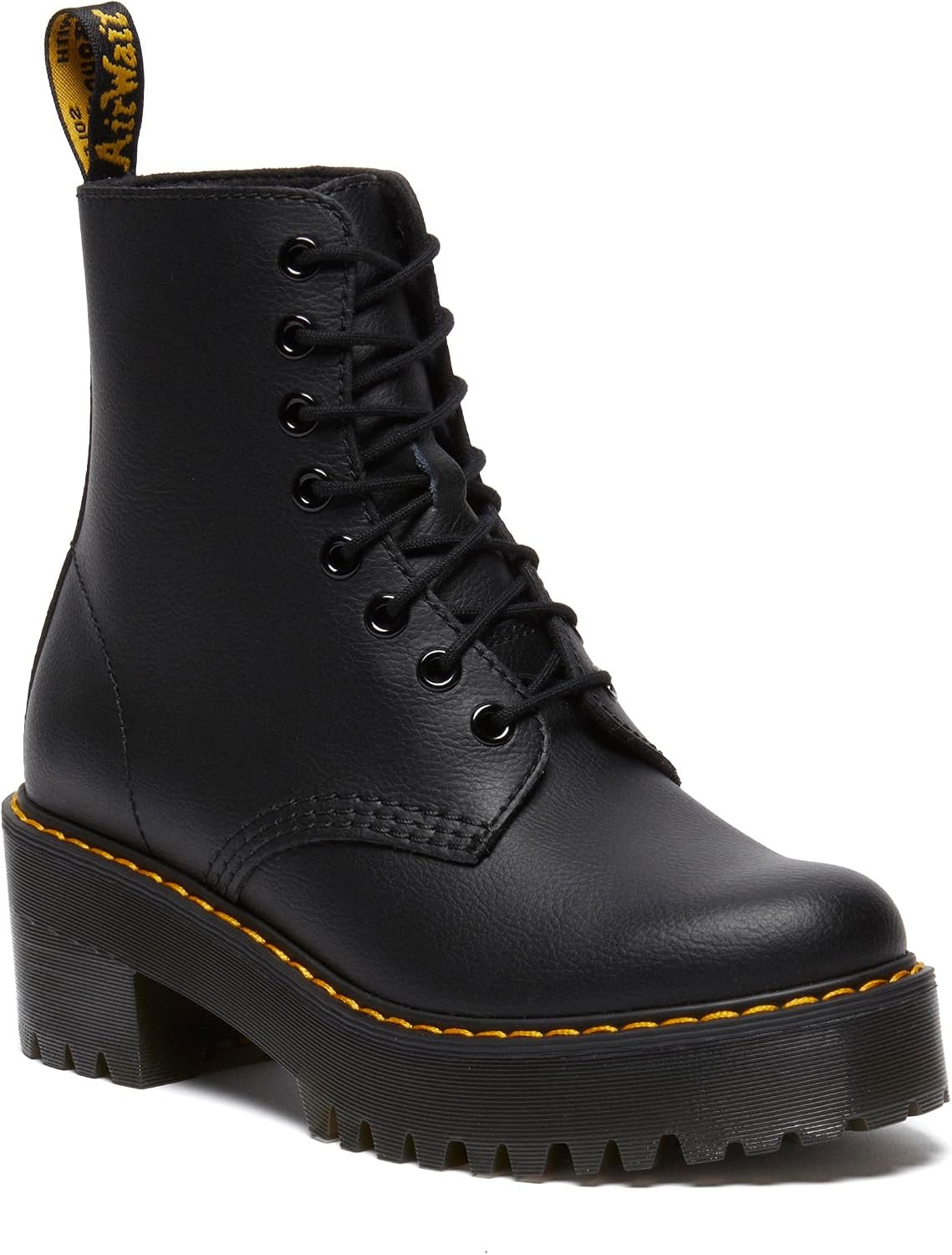 Dr. Martens Women’s Sanguine 8 Eye Lace Up Heeled Combat Boot