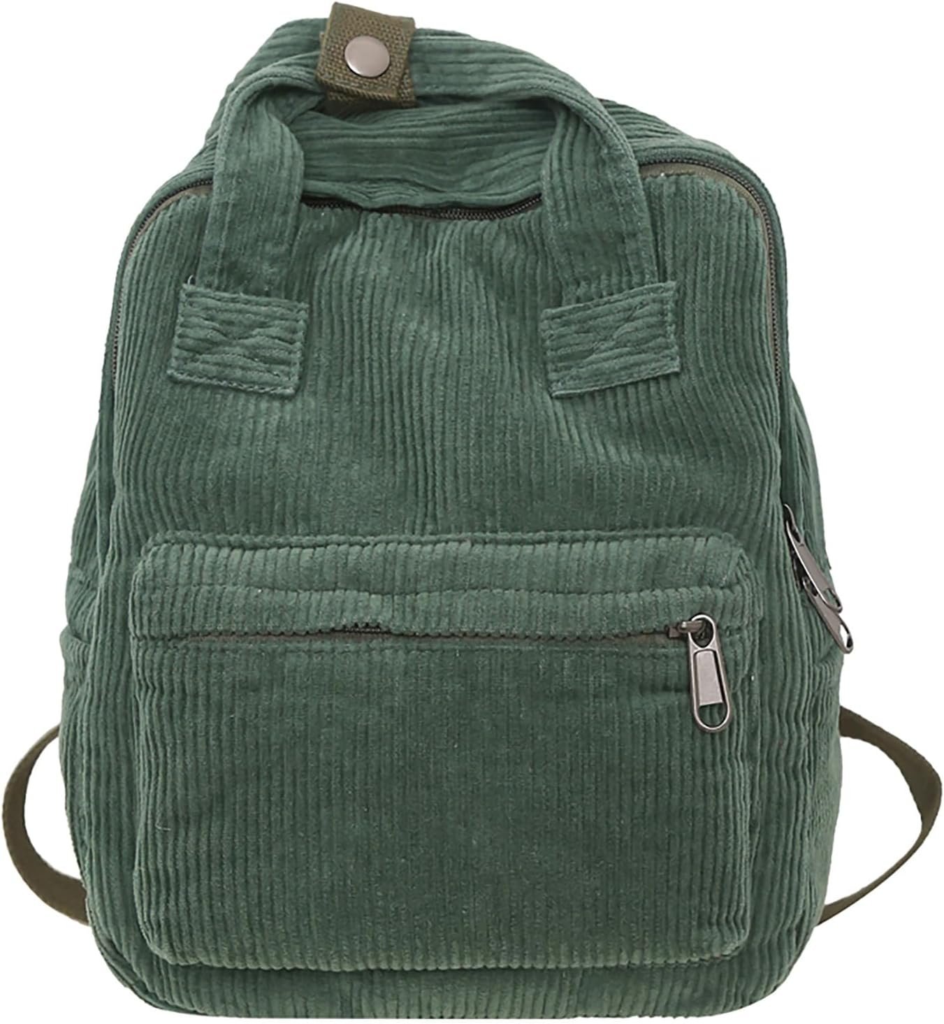 Makukke Small Corduroy Backpack Purse for Women – Vintage Mini Fashion Casual Aesthetic Backpack, Green