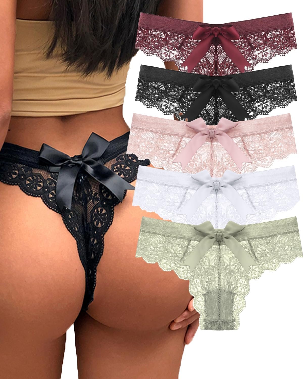 Lace Thongs for Women T-back Breathable Comfortable G-String Cheeky Low Waist Underwear Panties