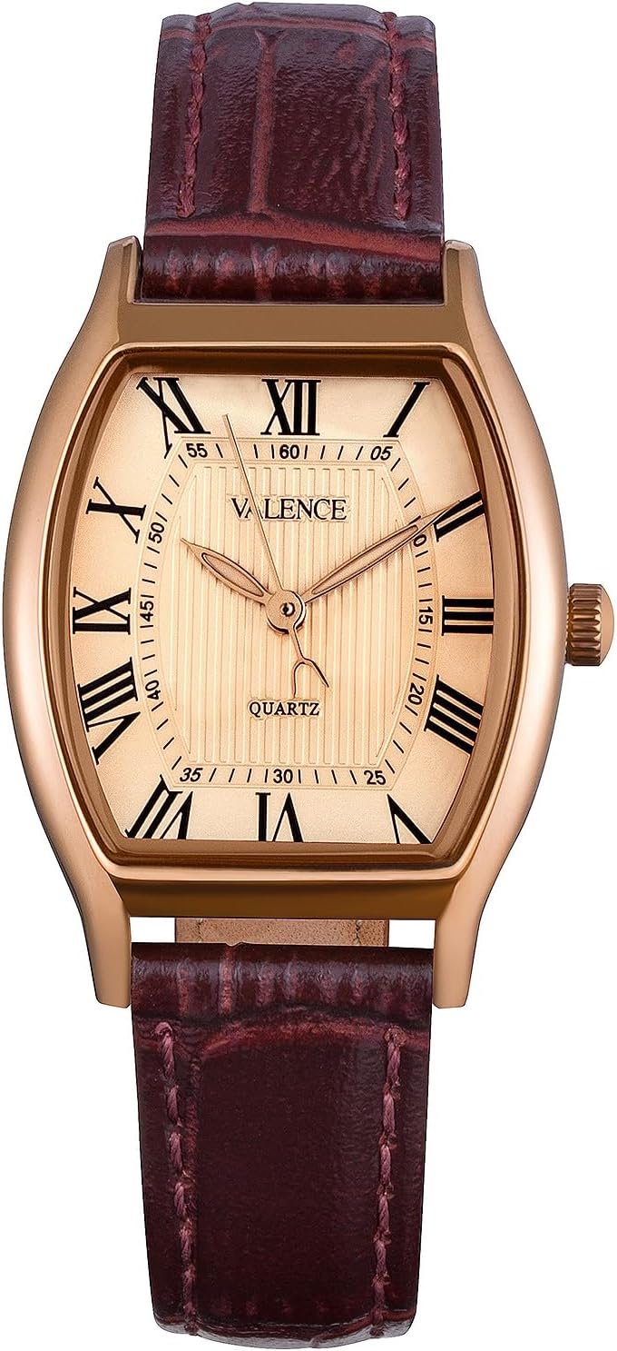 Valence Vintage Watch for Women – Brown Leather Band Strap for Small Wrist – Square Face Dainty Elegant Luxury Watch for Lady – Fashional Gift