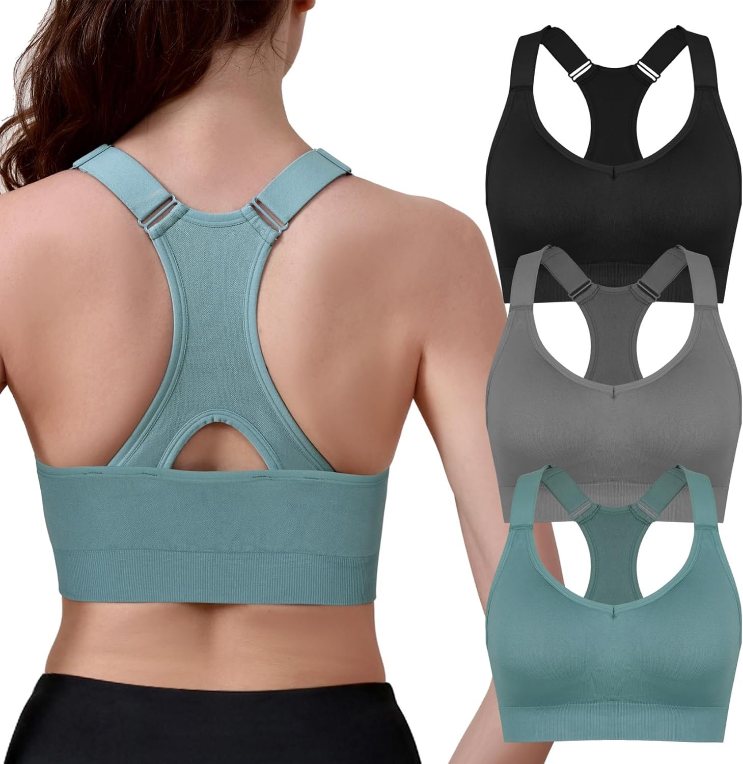 Double Couple Sports Bras for Women Adjustable Medium Impact Racerback Padded Sports Bra for Yoga Gym Fitness Workout