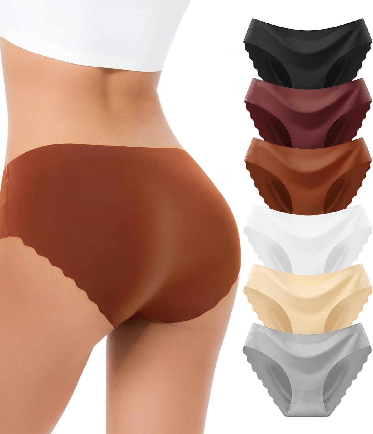 Seamless Underwear for Women – High Waisted No Show Panties, 3D Wrap Hip Full Coverage Stretch Briefs 6 Pack