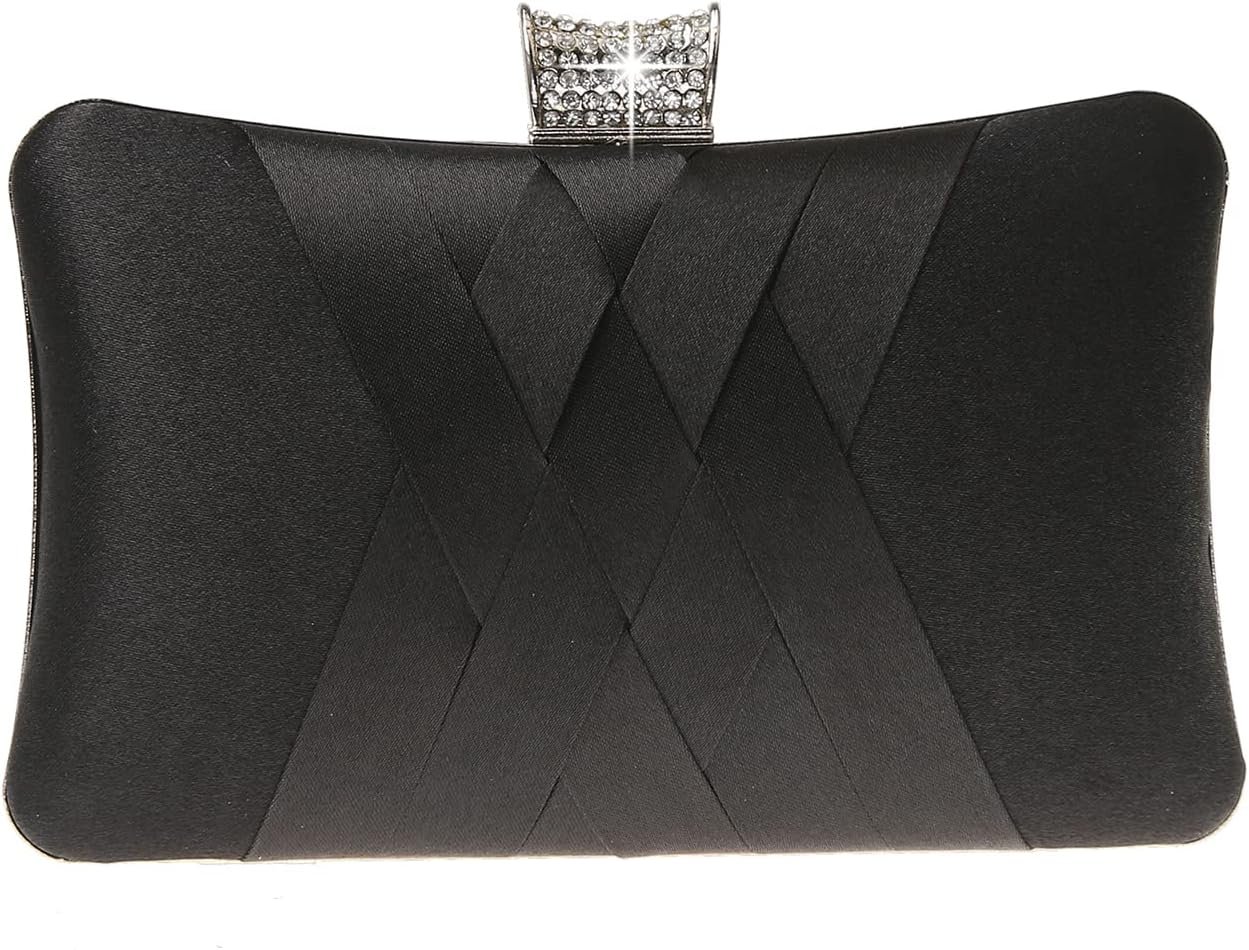 DA BODAN Fashion Womens Jane Satin Diamante Clutch Rhinestone Evening Bridal Prom Party Handbag Crossbody Purse Chain Bag