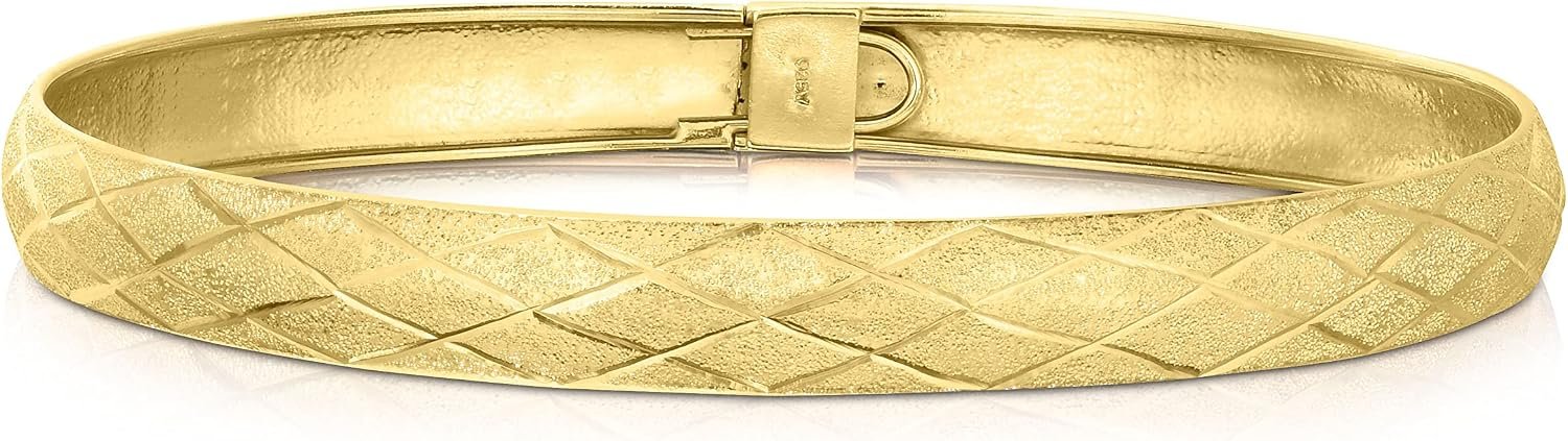 Savlano 14K Gold Plated Over 925 Sterling Silver Solid Satin Finish Laster Cut 7.5 Inches Bangle Bracelet for Women Comes With Gift Box- Made in Italy