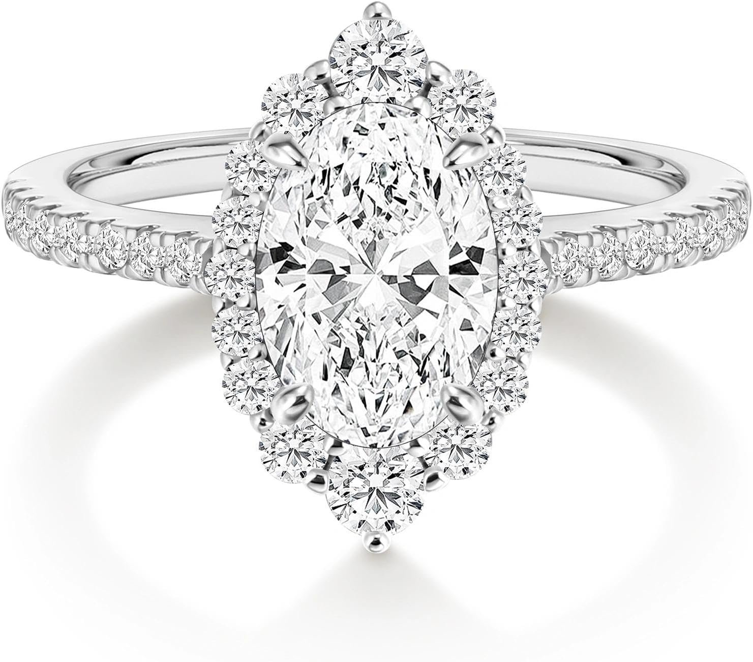 EAMTI 3CT Engagement Rings Oval Cut Cubic Zirconia CZ Wedding Promise Rings for Her Wedding Bands for Women Travel Silver Ring White Gold Plated Size 4-10