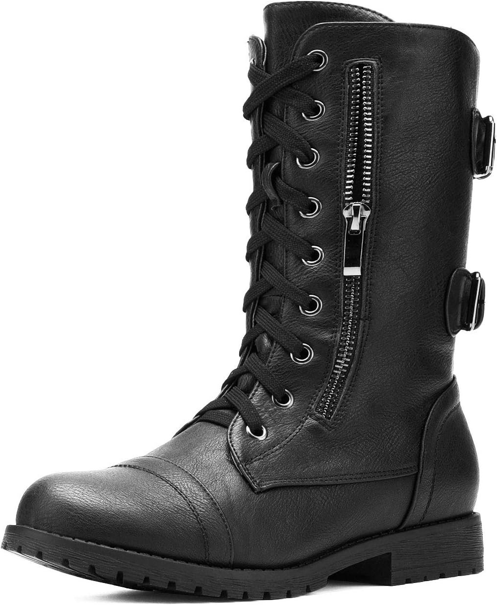 DREAM PAIRS Women’s Mid Calf Built-in Wallet Pocket Lace up Military Combat Boots
