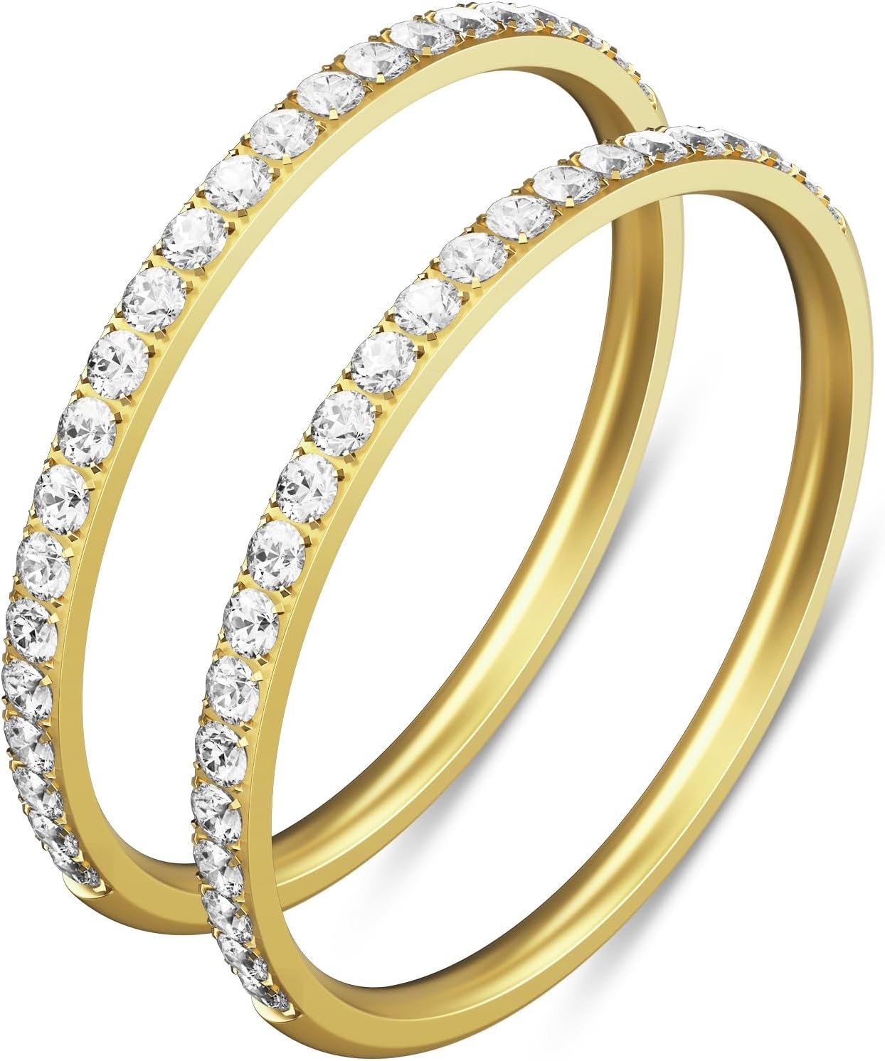 ZOOROO 2-Pack 14K Gold Plated Stackable Bands for Oura Ring 5/Oura Ring Gen 4/Gen 3, Cubic Zirconia Simulated Diamond Oura Ring Stack for Women