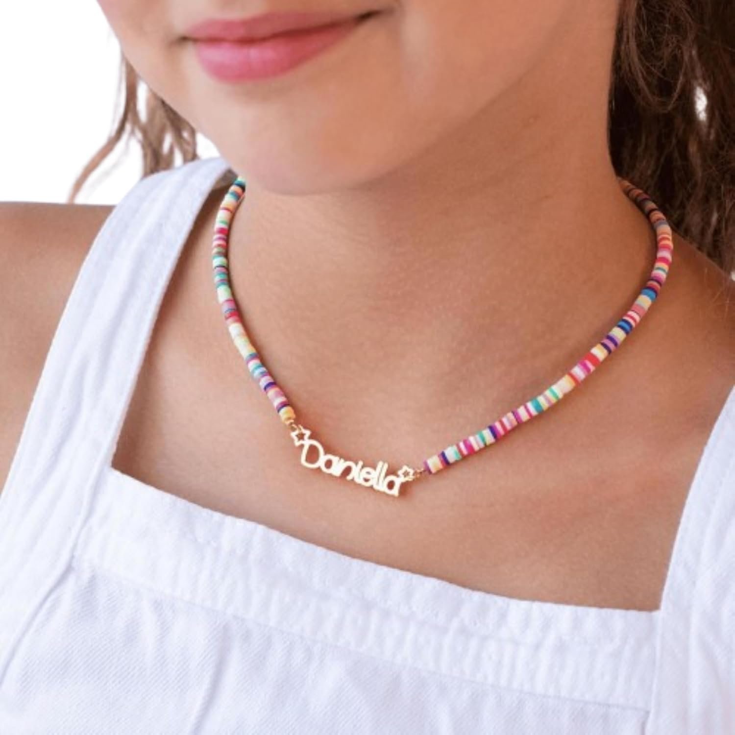 Custom Name Necklace Rainbow – Personalized Name Necklace For Girls – Customized Jewelry – Colorful Bead Chain Jewelry – Sparkling Necklaces For Kids – Gift For Little Girls