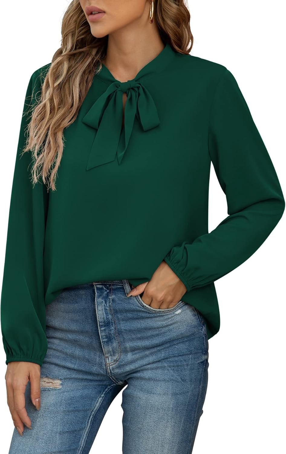 CZYINXIAN Womens Dressy Chiffon Blouse Business Work Casual Tie Neck Shirt Tops