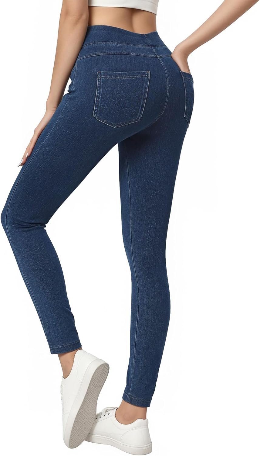 Jeggings for Women with Pockets Tummy Control Stretchy Skinny Jeans Pull On High Waisted Butt Lifting Denim Leggings