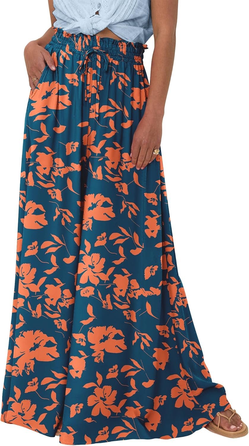 BTFBM Wide Leg Palazzo Pants for Women 2026 Summer Spring Casual High Waisted Flowy Trousers Boho Beach Vacation Outfits