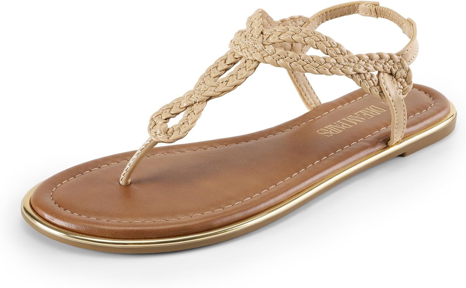 DREAM PAIRS Women’s Flat Sandals Dressy Summer Stappy Comfortable Ankle Elastic T-Strap Beach Thong Sandals