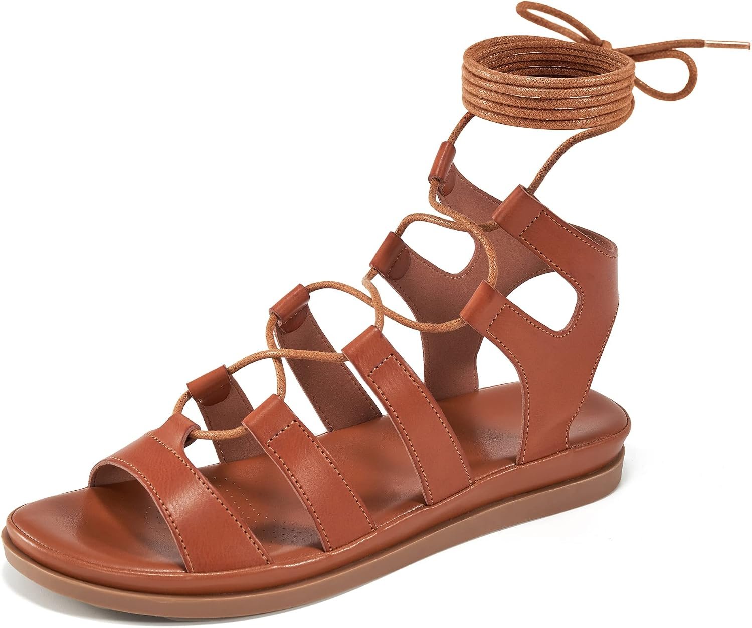 HARENCE Summer Flat Sandals for Women: Comfortable Strappy Cross Lace Up Gladiator Flats Shoes Dressy Casual Non Slip Walking Sandal