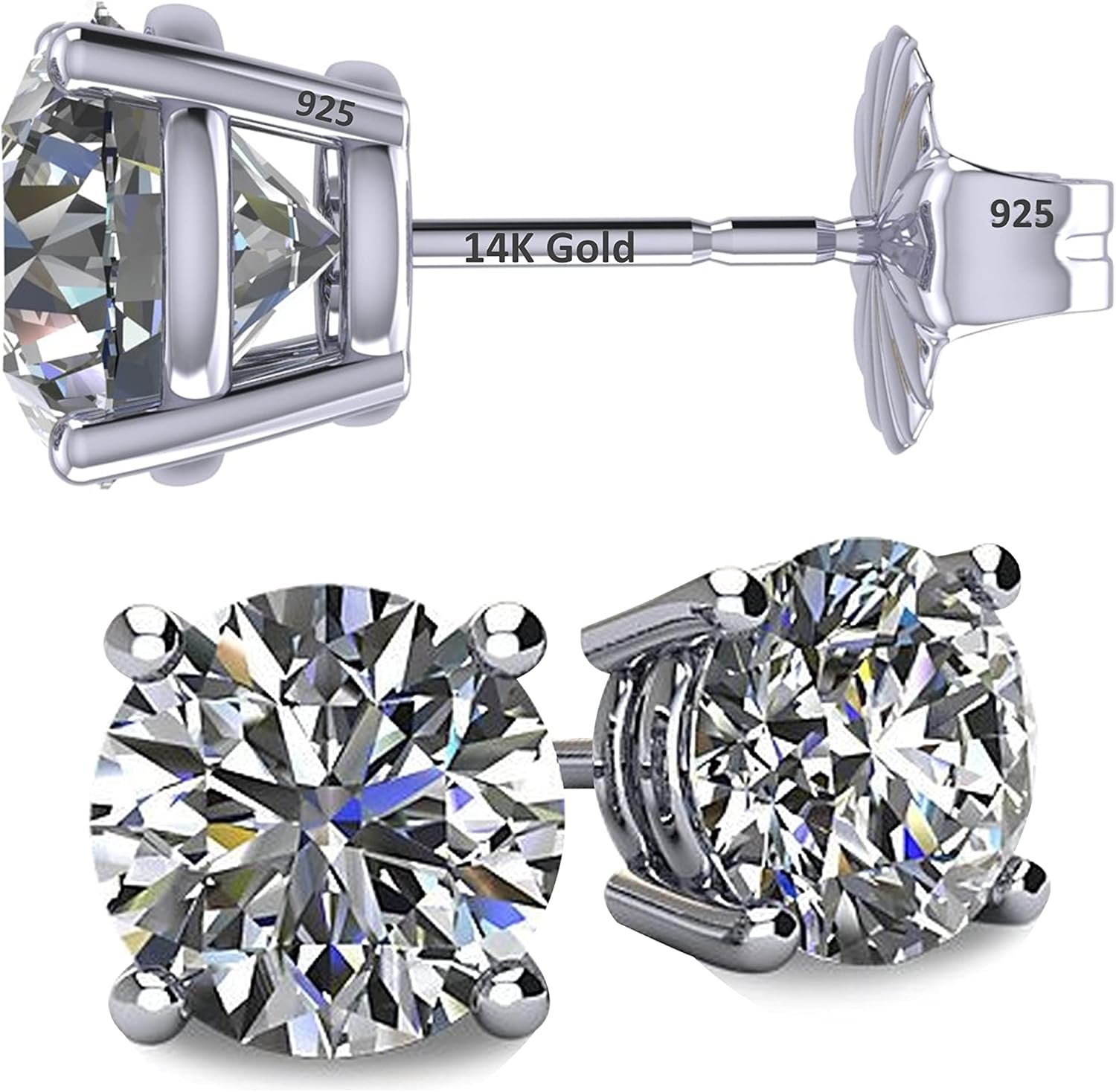 Central Diamond Center 14K Hypoallergenic Solid Gold Post Swarovski Zirconia Stud Earrings-Premium Comfort, No Irritation-Classic Gift for Sensitive Ears (Various Sizes)
