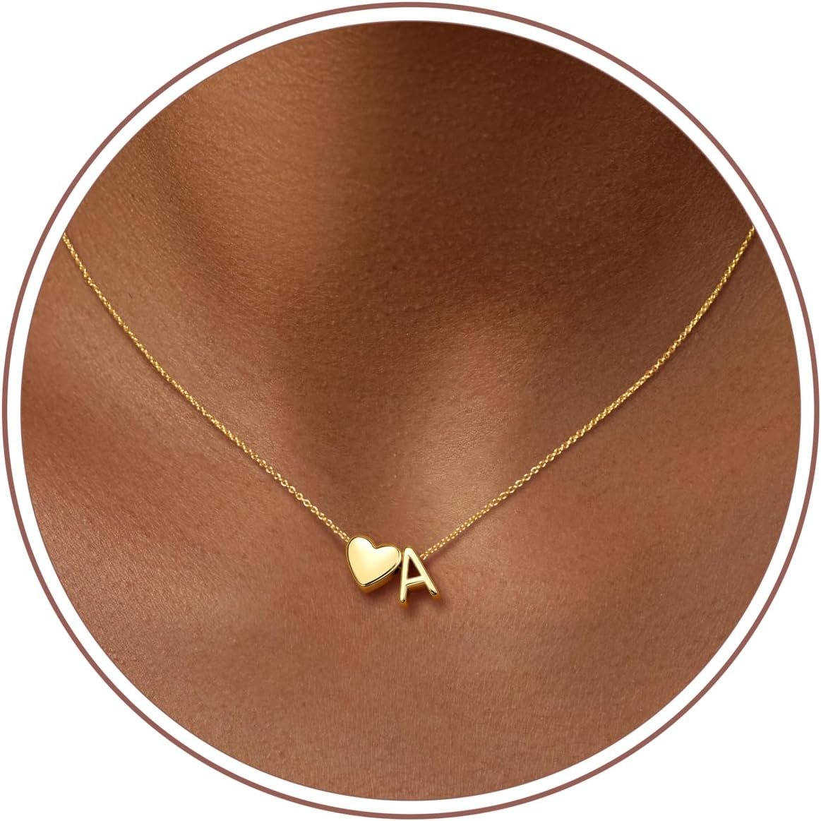 Inerney Gold Heart Initial Necklace for Women 14K Gold Plated A-Z Letter Pendant Necklace Dainty Tiny Heart Monogram Necklace Personalized Name Necklace Gift Jewelry for Women