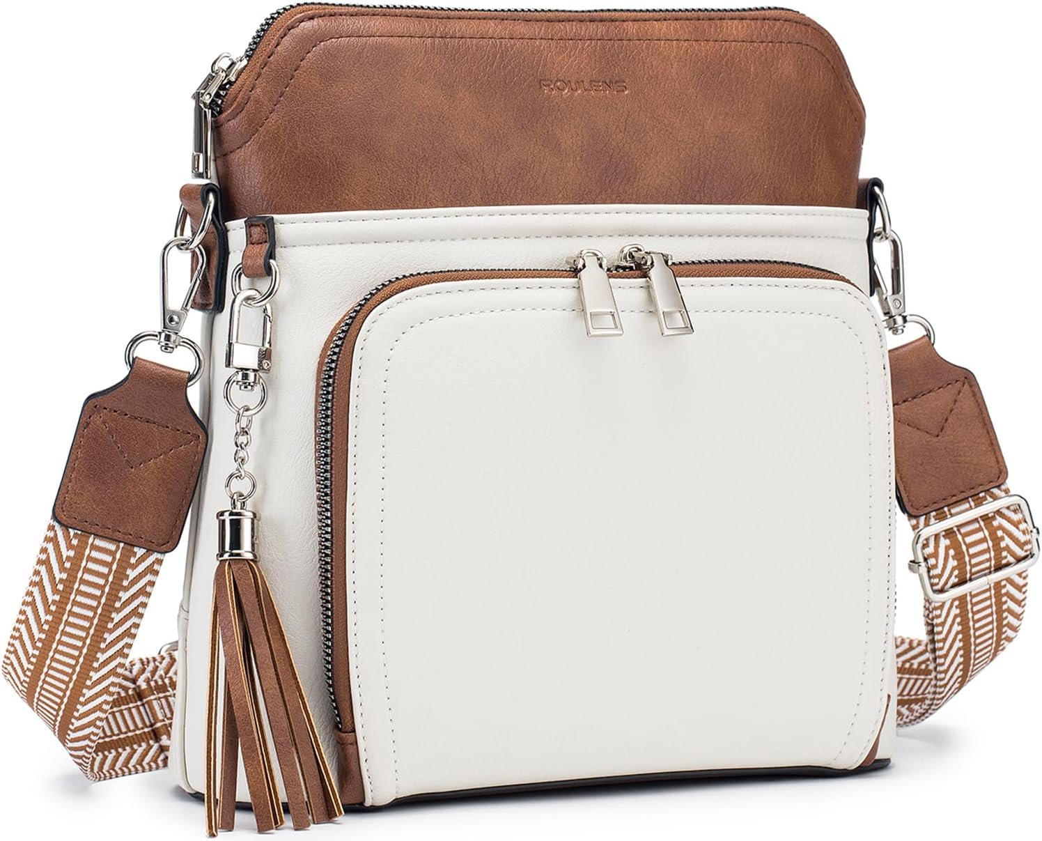 Roulens Crossbody Purse for Women Vegan Leather Medium Crossbody Wallet Bag for Travel Women Shoulder Handbags with Tassel
