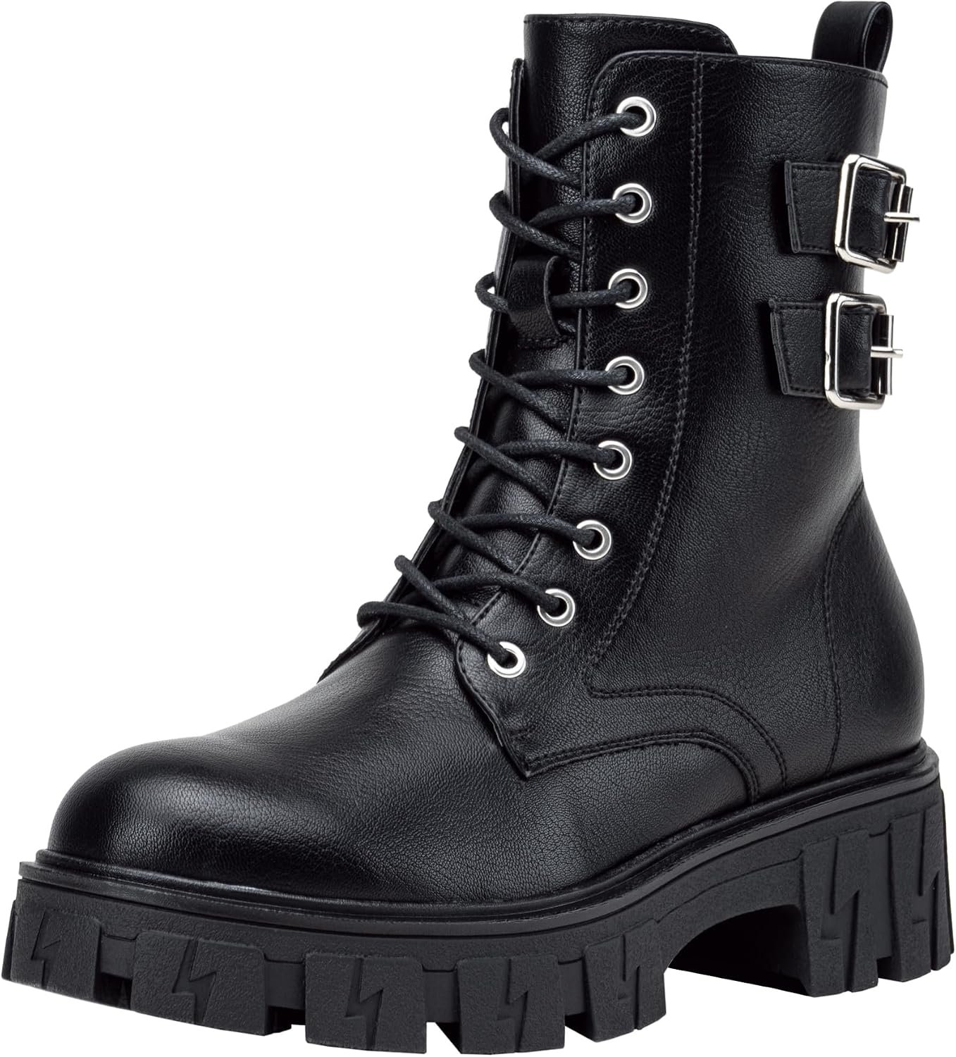 Vepose Women’s Combat Boots, Platform Ankle Booties Lace up Chunky Heel with Inner Zipper