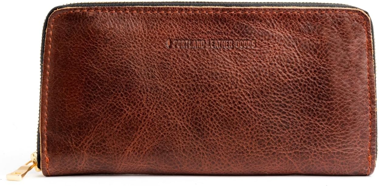 Portland Leather Goods Women’s Accordion Zip Wallet – Handcrafted in Durable, Full-Grain Leather – 8 Card Slots & Secure Zippered Pocket – Nutmeg