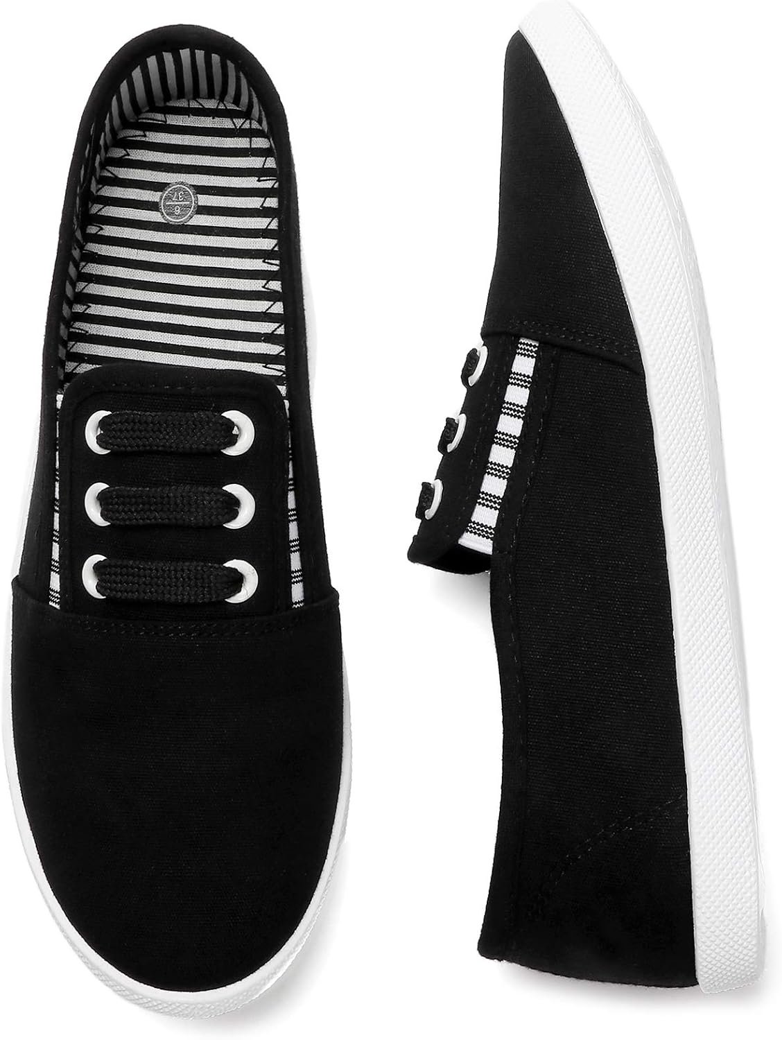 kufeiti Women’s Canvas Slip On Shoes Sneakers for Women Fashion Comfortable White Black Elastic Sneakers for Women