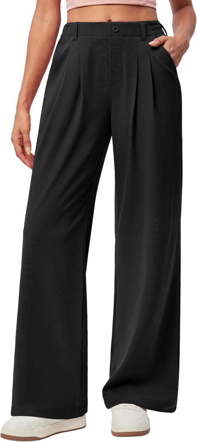 IUGA Wide Leg Pants Woman Pull on Stretchy Work Dress Pants High Waisted Business Casual Trousers Slacks