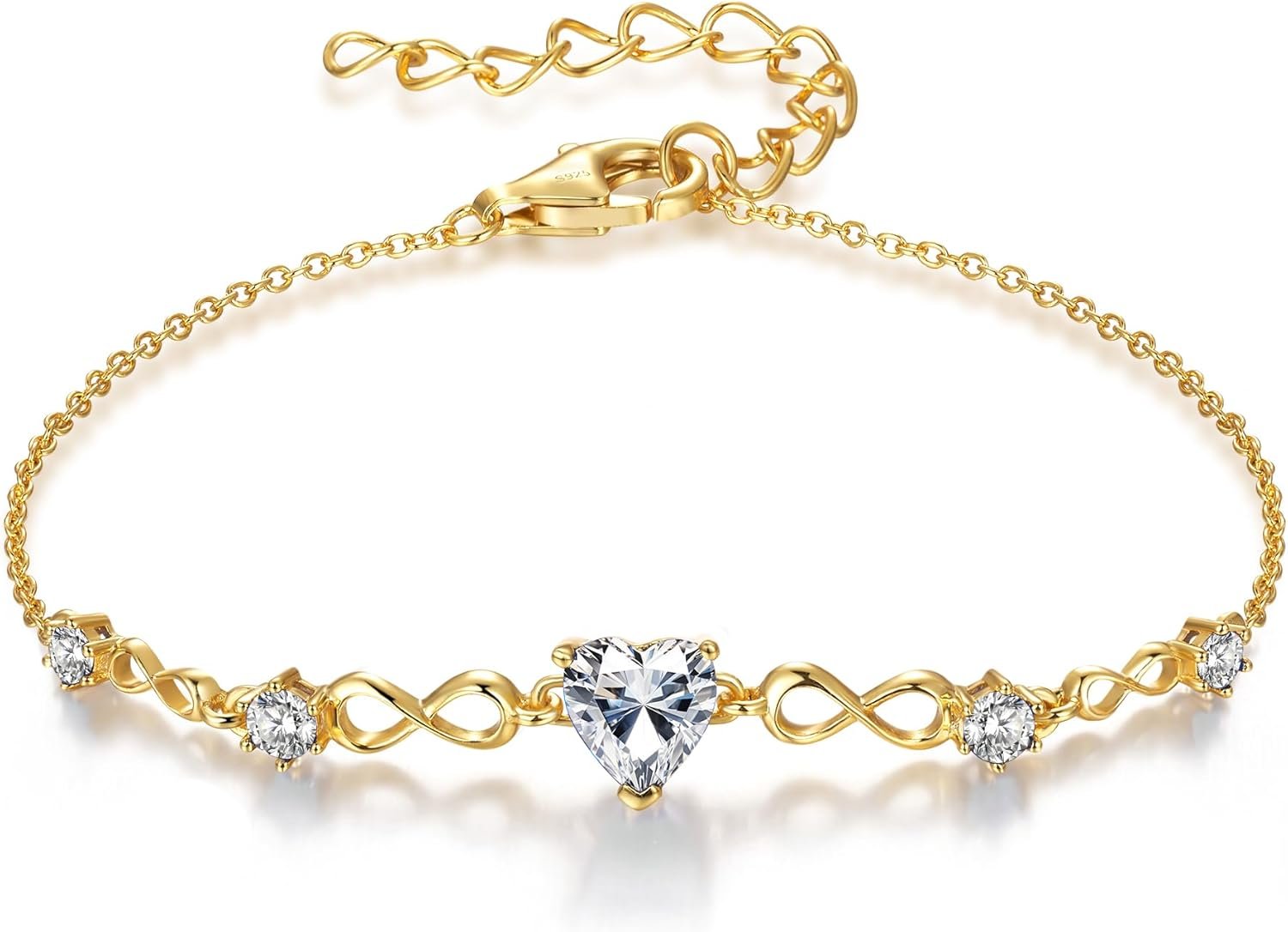 G&GEMSJEW Infinity Heart Birthstone Bracelets for Women, 925 Sterling Silver Women Charm Link Bracelet Adjustable, Birthday Anniversary Christmas Jewelry Gifts for Women Wife Mom Girlfriend Her