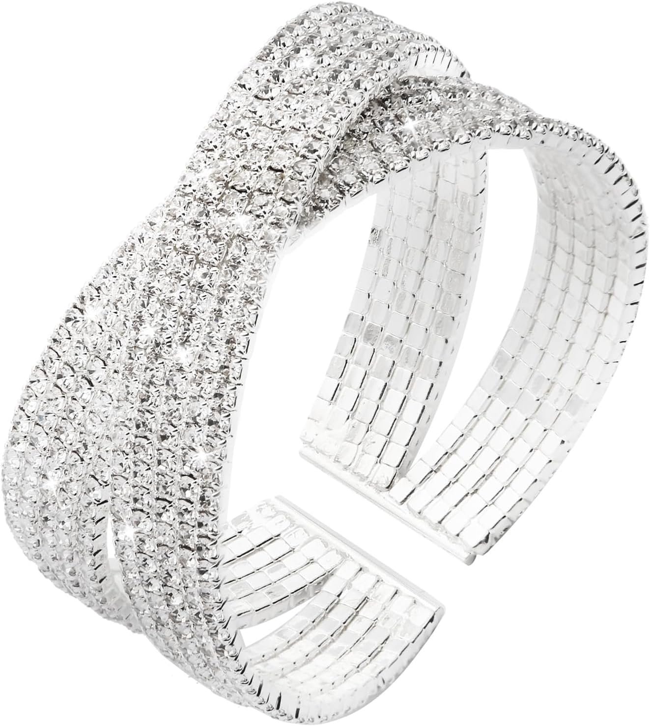Jojomina Silver Rhinestone Bracelet for Women Multilayer Crystal Layered Cuff Bracelets Bridal Jewelry for Prom Party Wedding Dating