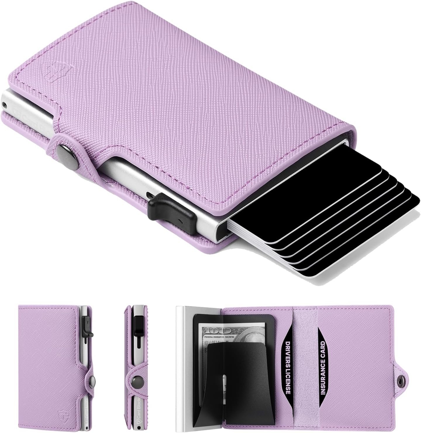 Conceal Plus Pop Up Wallet for Women | RFID Blocking Slim Card Holder for Small Purse & Crossbody Bag | Compact Aluminum Wallet | Holds 4–6 Cards | Saffiano Light Pink
