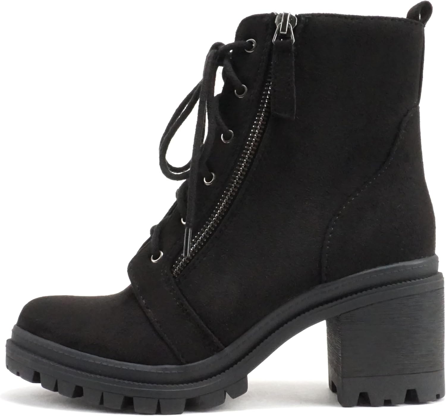 Soda Indiana Women’s Faux Leather Lace Up High Chunky Heel Ankle Booties