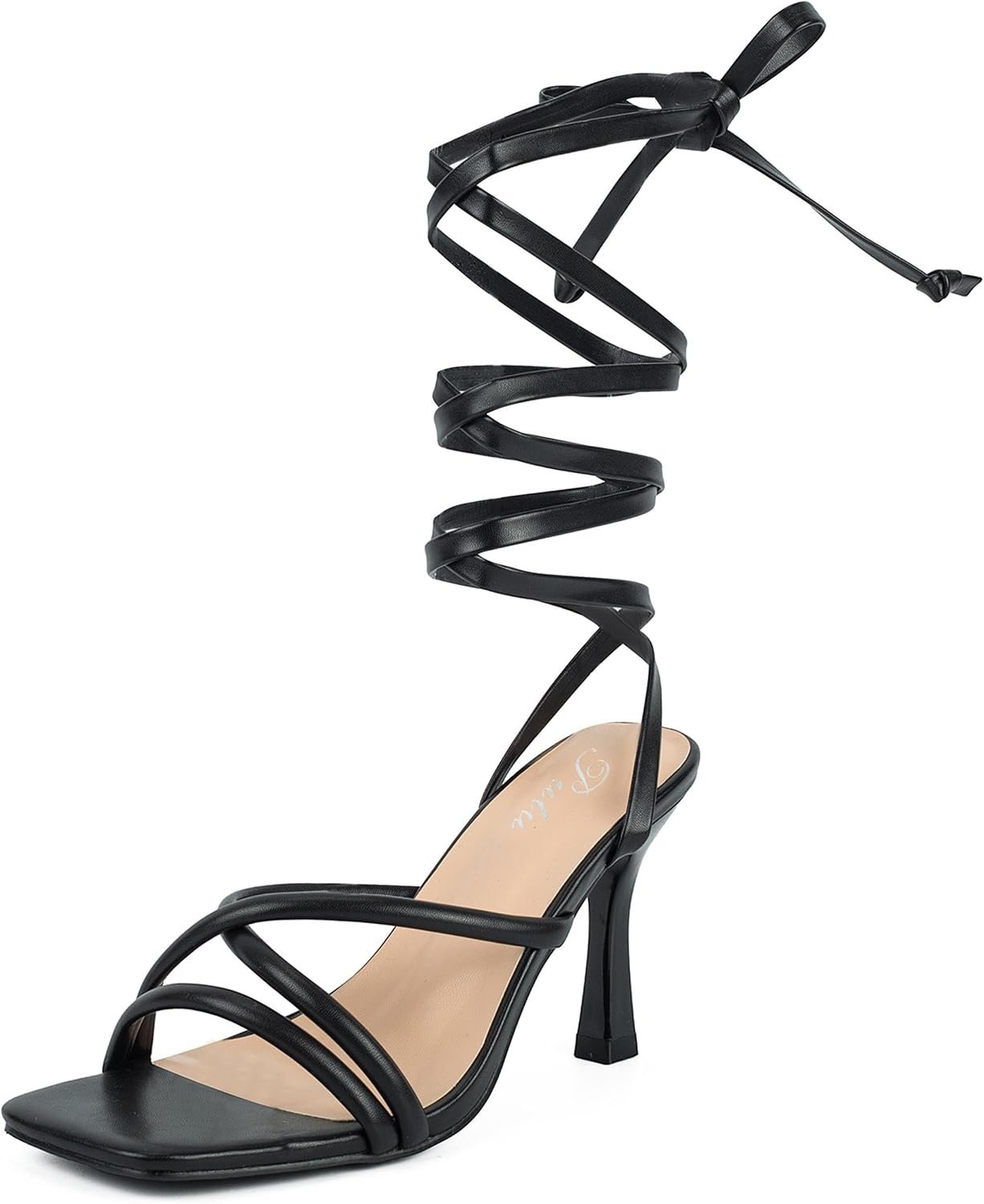 Putu Strappy Heels for Women Tie up Stiletto Heels Square Open Toe Sandals for Wedding,Party,Prom